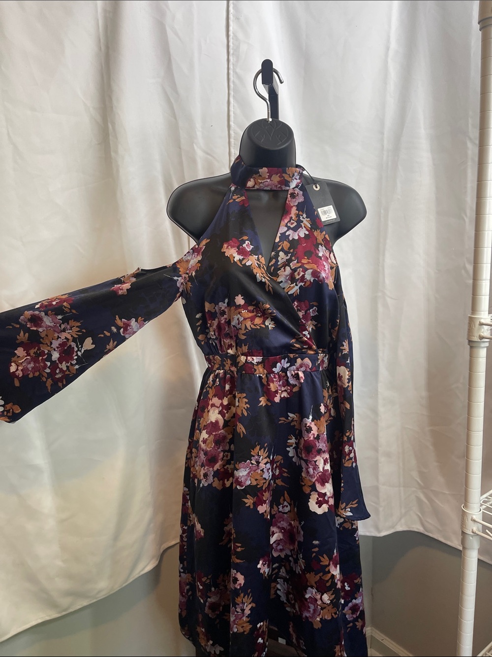 Lucky Brand Navy Floral Long-Sleeve Halter Wrap Dress